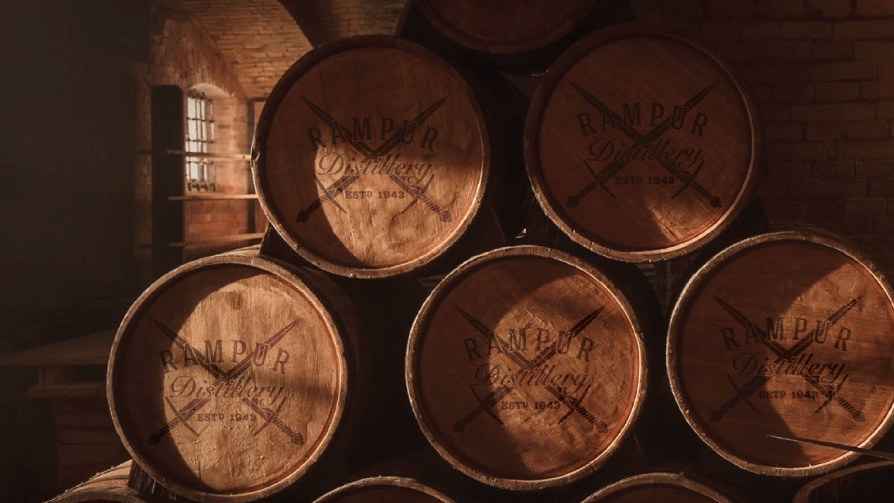 Barrels maturing at Rampur Distillery