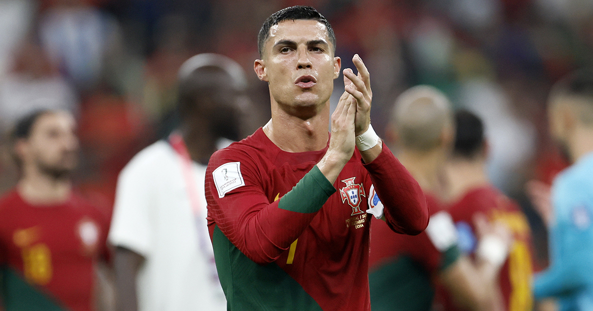 L-R) Cristiano Ronaldo of Portugal with the Nations League trophy