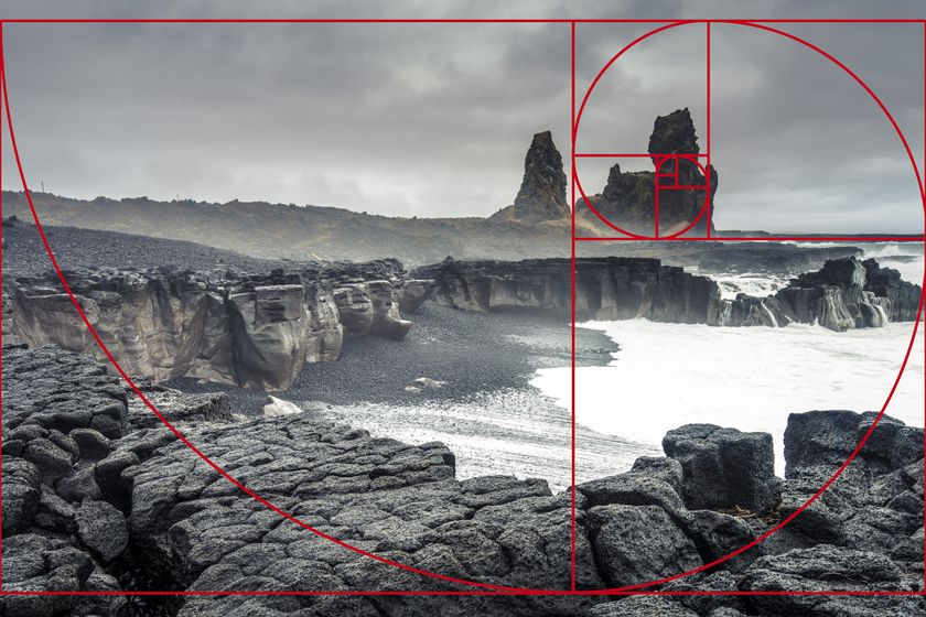 golden ratio example with overlay on a coastal scene