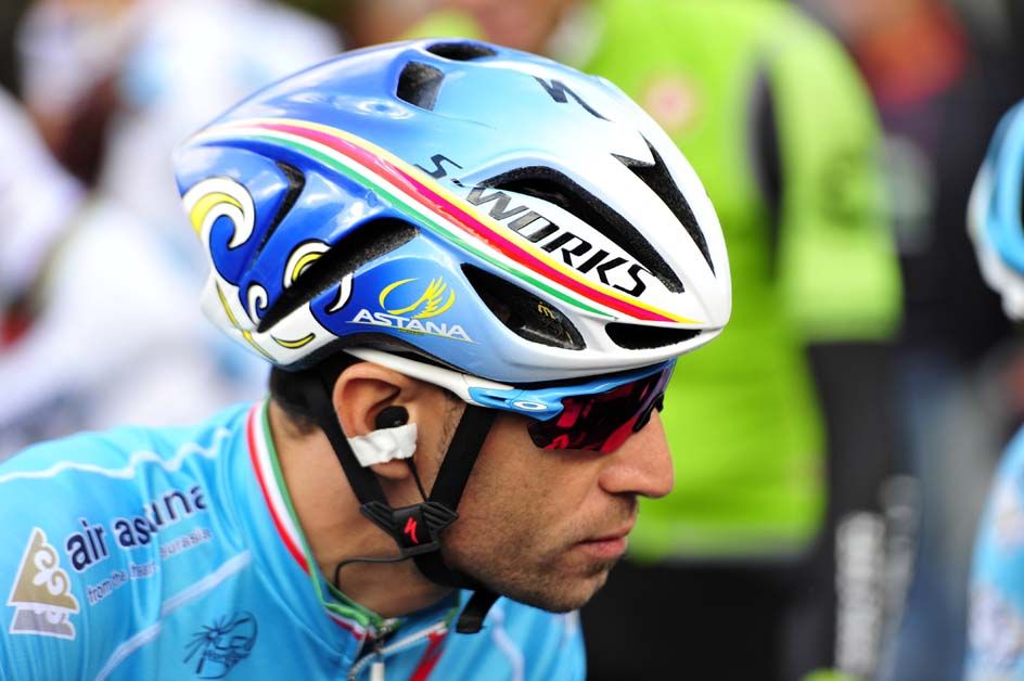 Vincenzo Nibali wears his special shark-themed helmet