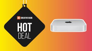 The Mac mini next to a tag that says 'hot deals'