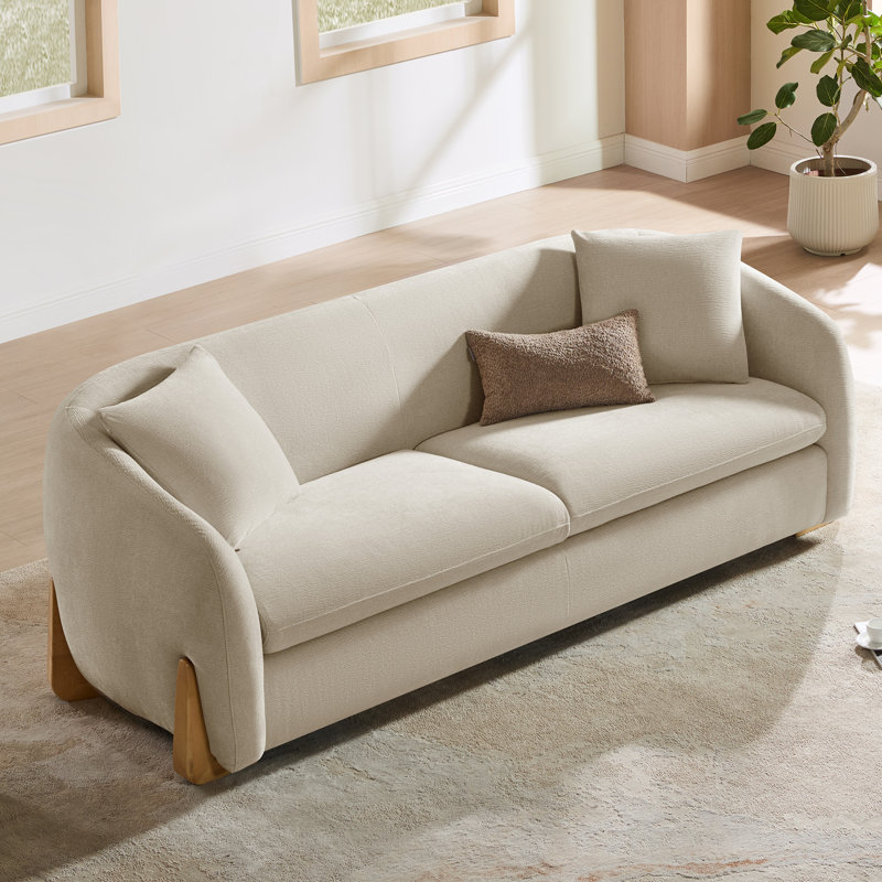 Latitude Run&amp;reg; 90'' Upholstered Modern Curved Chenille Sofa With Unique Wood Legs &amp;amp; Reviews | Wayfair