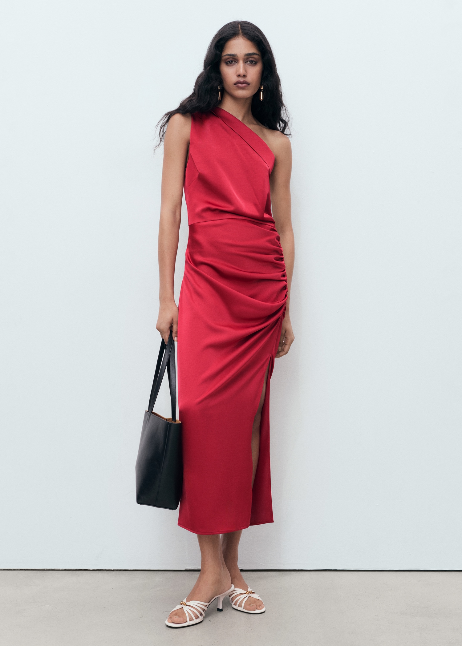 Asymmetrical Satin Dress With Side Slits - Women | Mango United Kingdom