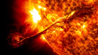 Giant solar eruption on on the sun on Aug. 31, 2012 by NASA's SDO spacecraft.