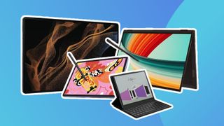 best tablets with a stylus pen; a mix of drawing tablets on an blue background