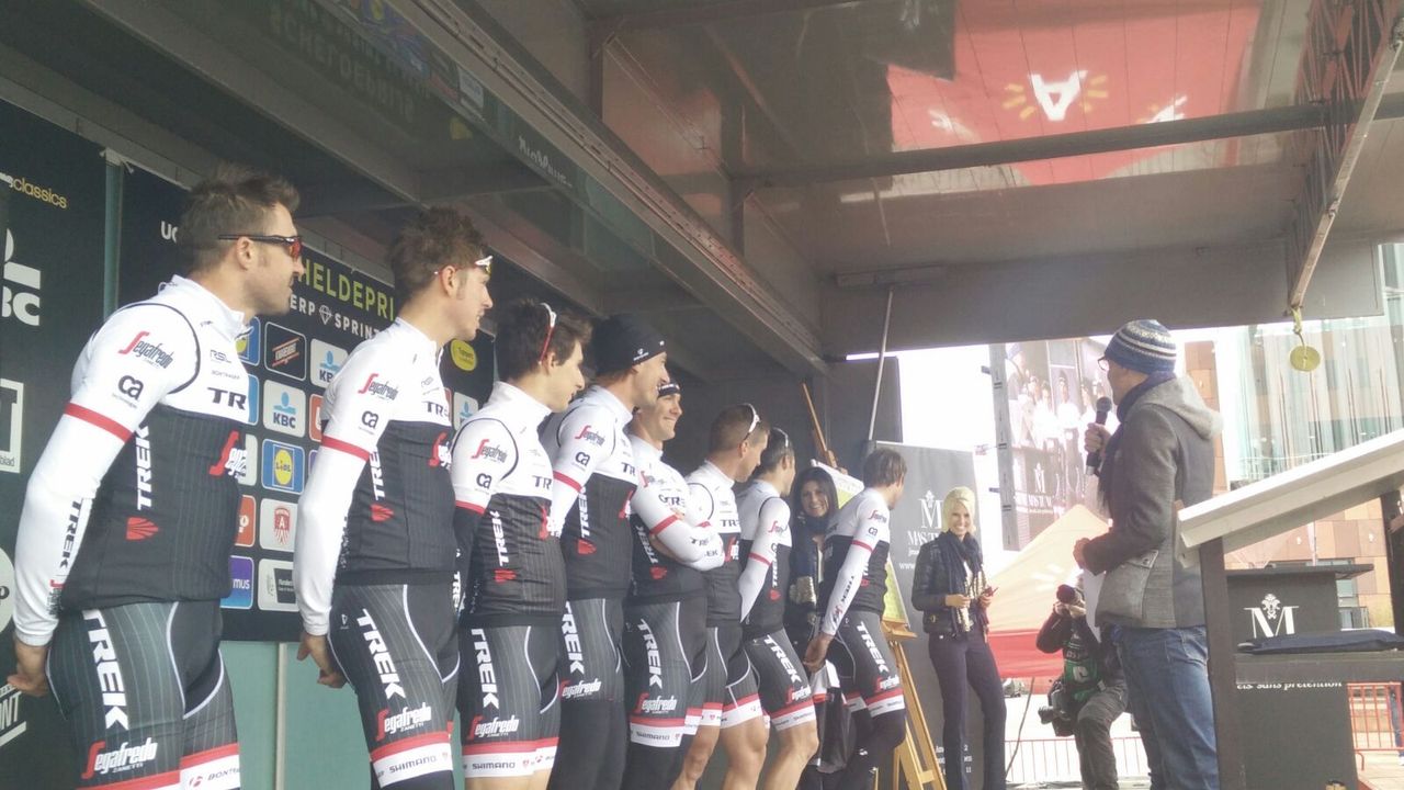 The Trek-Segafredo team take to the podium