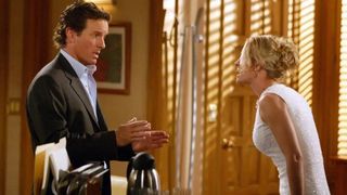 Linden Ashby and Sharon Case as Cameron and Sharon arguing in The Young and the Restless