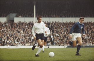 Jimmy Greaves in action for Tottenham against Leicester City in October 1968.