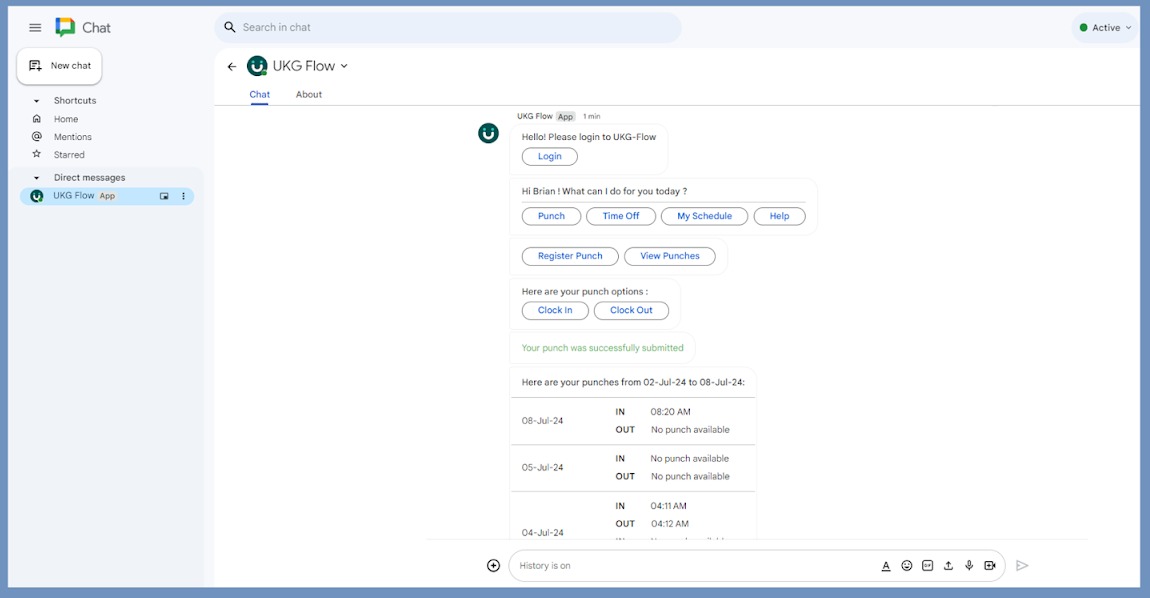 UKG Flow automation in Google Chat