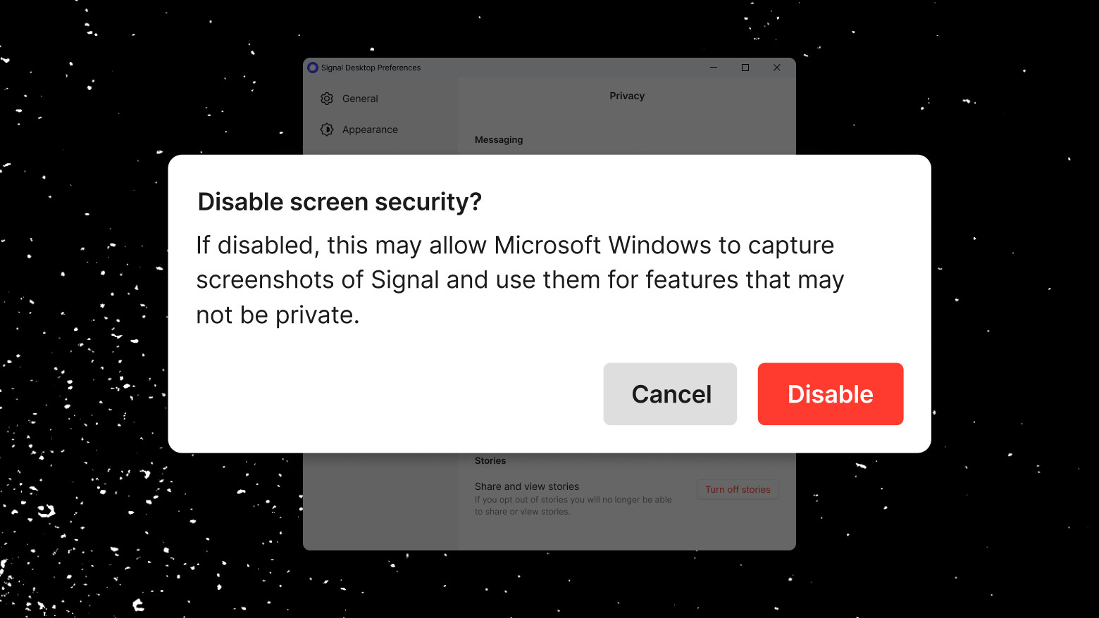 Signal Screen Security Feature on Windows 11