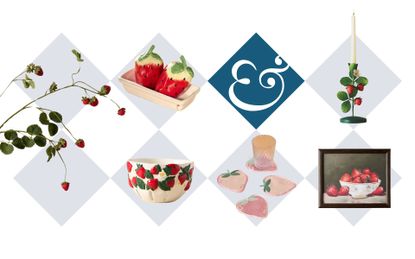 collage of strawberry home decor accessories