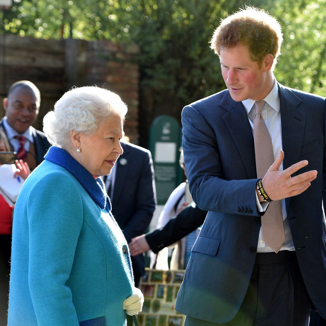 Queen Elizabeth II and Prince Harry attend at the annual Chelsea Flower show at Royal Hospital Chelsea on May 18, 2015
