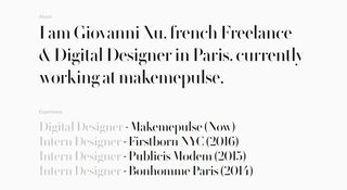 Giovanni Xu’s portfolio site is constructed entirely of type