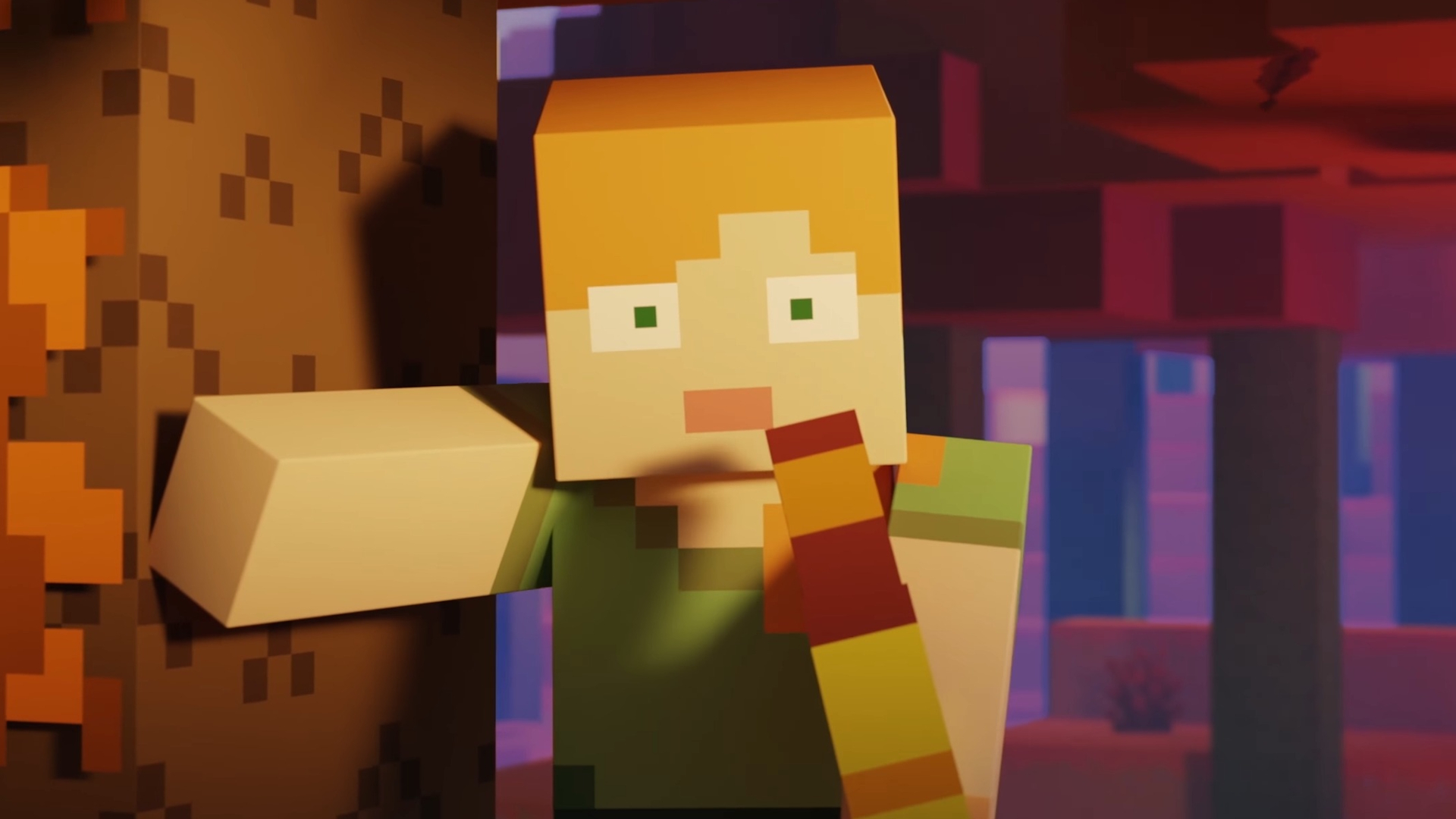 Minecraft character with wide eyes and mouth agape