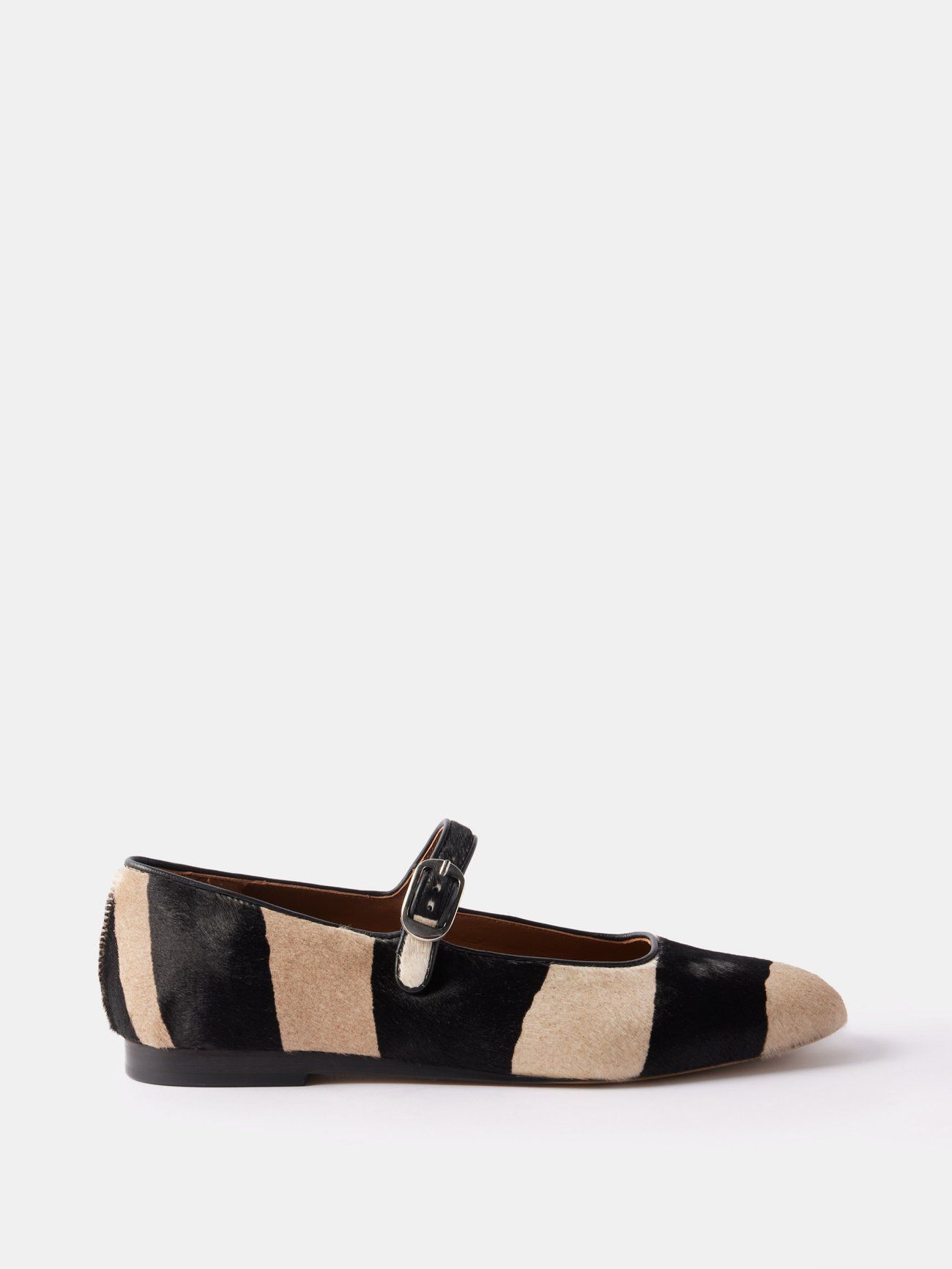 Zebra-Print Calf-Hair Mary Jane Flats