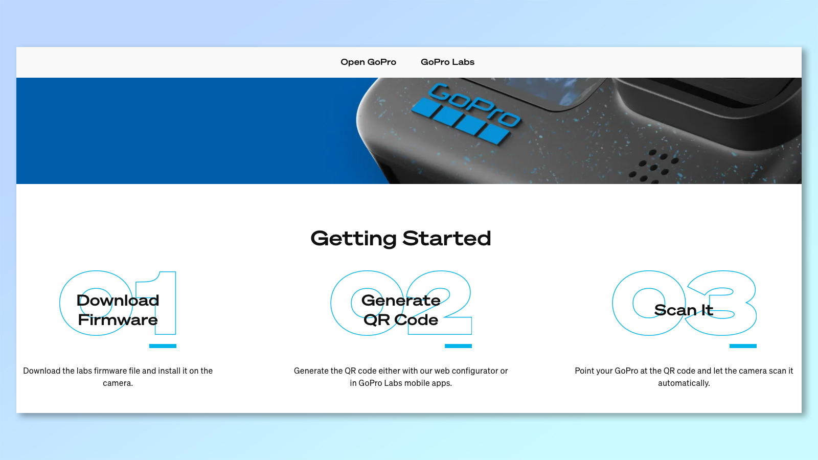 A screenshot of GoPro Labs