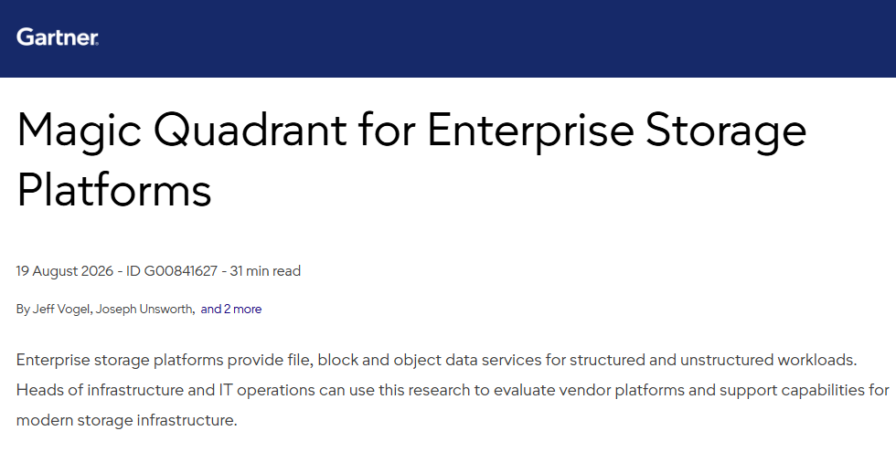 Magic Quadrant for Enterprise Storage Platforms
