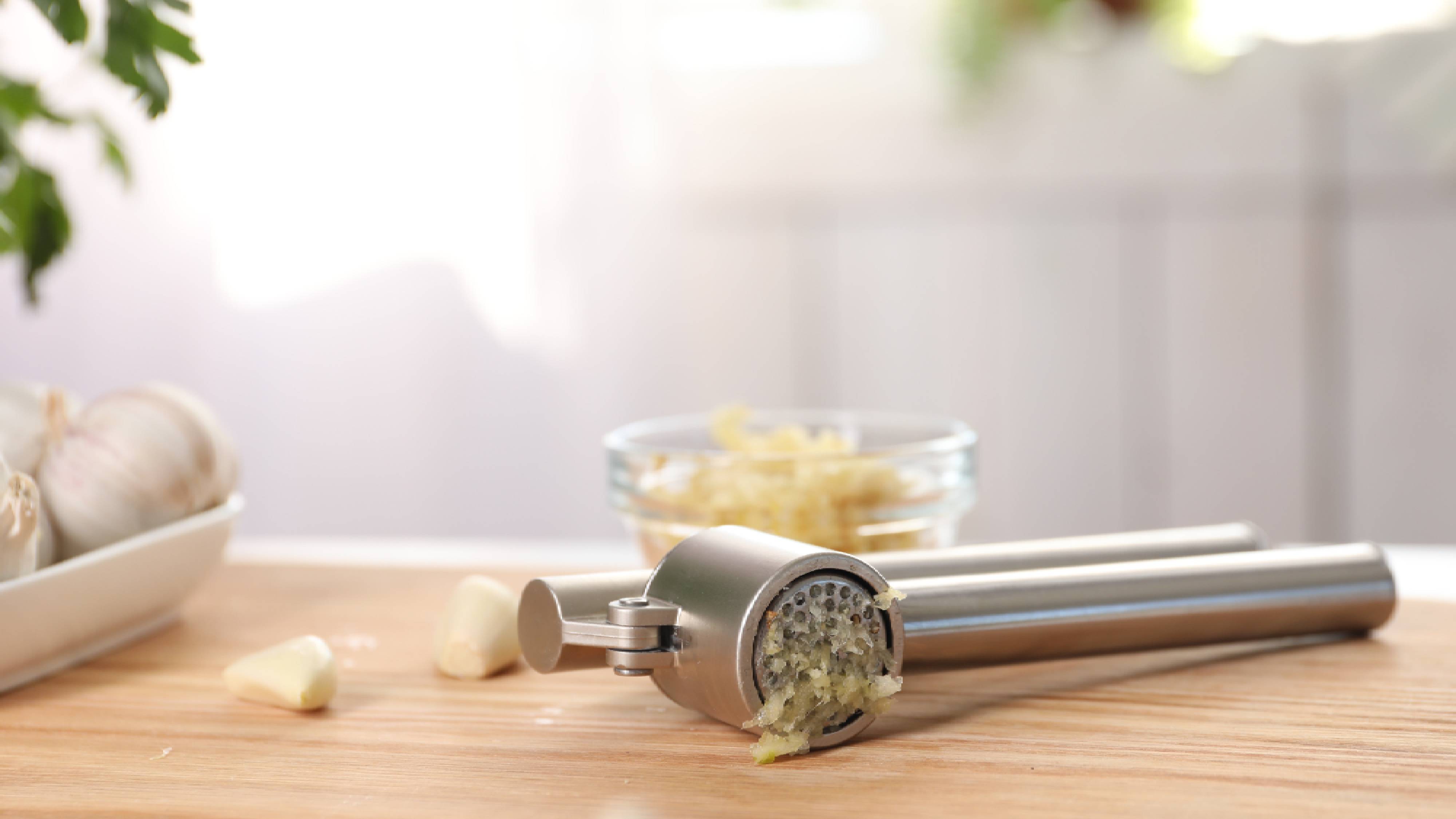 Minced garlic on kitchen countertop 