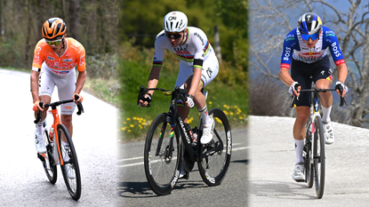 Collage image of Oscar Onley, Tadej Pogačar and Florian Lipowitz
