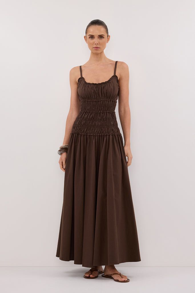 Toby Bitter Choc Cotton Midi Dress