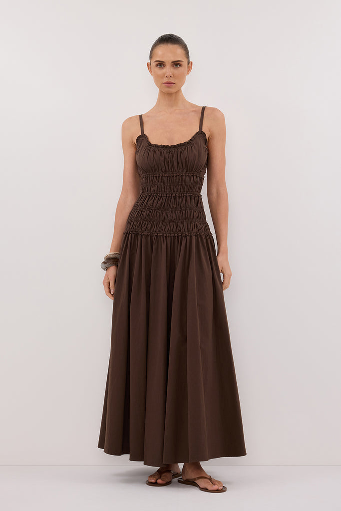 Toby Bitter Choc Cotton Midi Dress