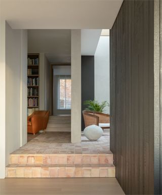 Rustic raw brick floor inside a modern house