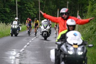 Stage 5 of the Critérium du Dauphiné was brought to a halt with 21km to go