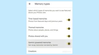 Google Photos memory Gemini AI toggle