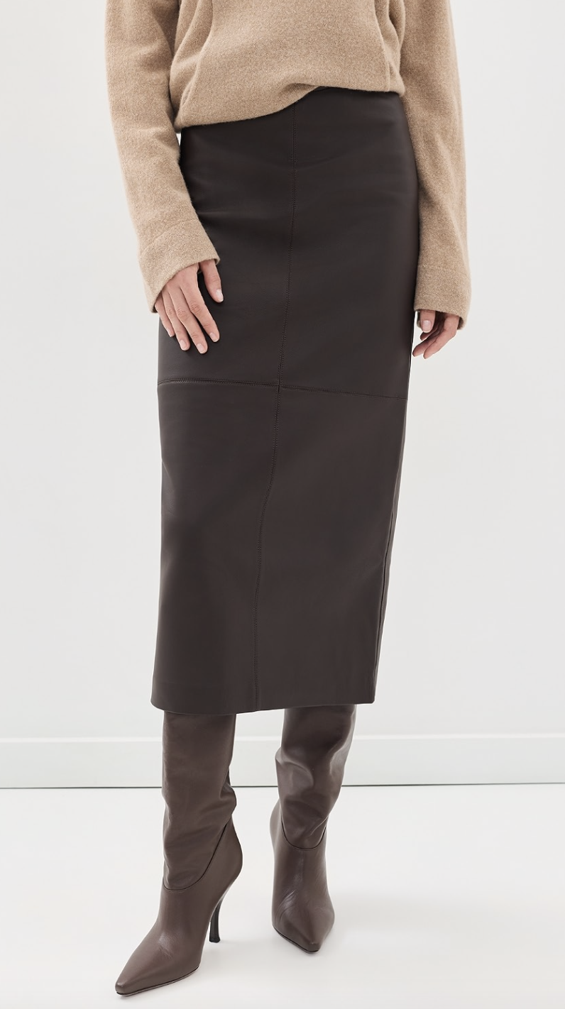 alc brown leather pencil skirt