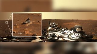This wind-carved rock, seen in the first 360-degree panorama taken by the Mastcam-Z instrument on NASA’s Perseverance Mars rover, shows just how much detail is captured by the camera system.
