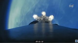 This still image from a video camera on SpaceX's CRS-21 Falcon 9 rocket shows a stunning view of Earth below during a Dec. 6, 2020 launch for NASA from the Kennedy Space Center, Florida.