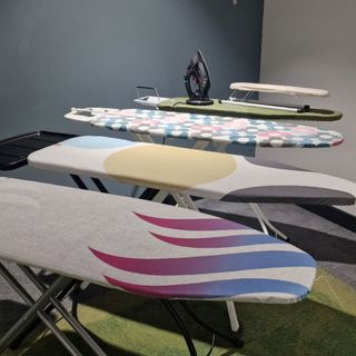 Ironing boards lined up and ready for testing