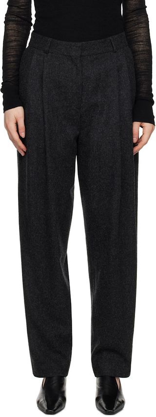 Gray Double-Pleated Tailored Trousers