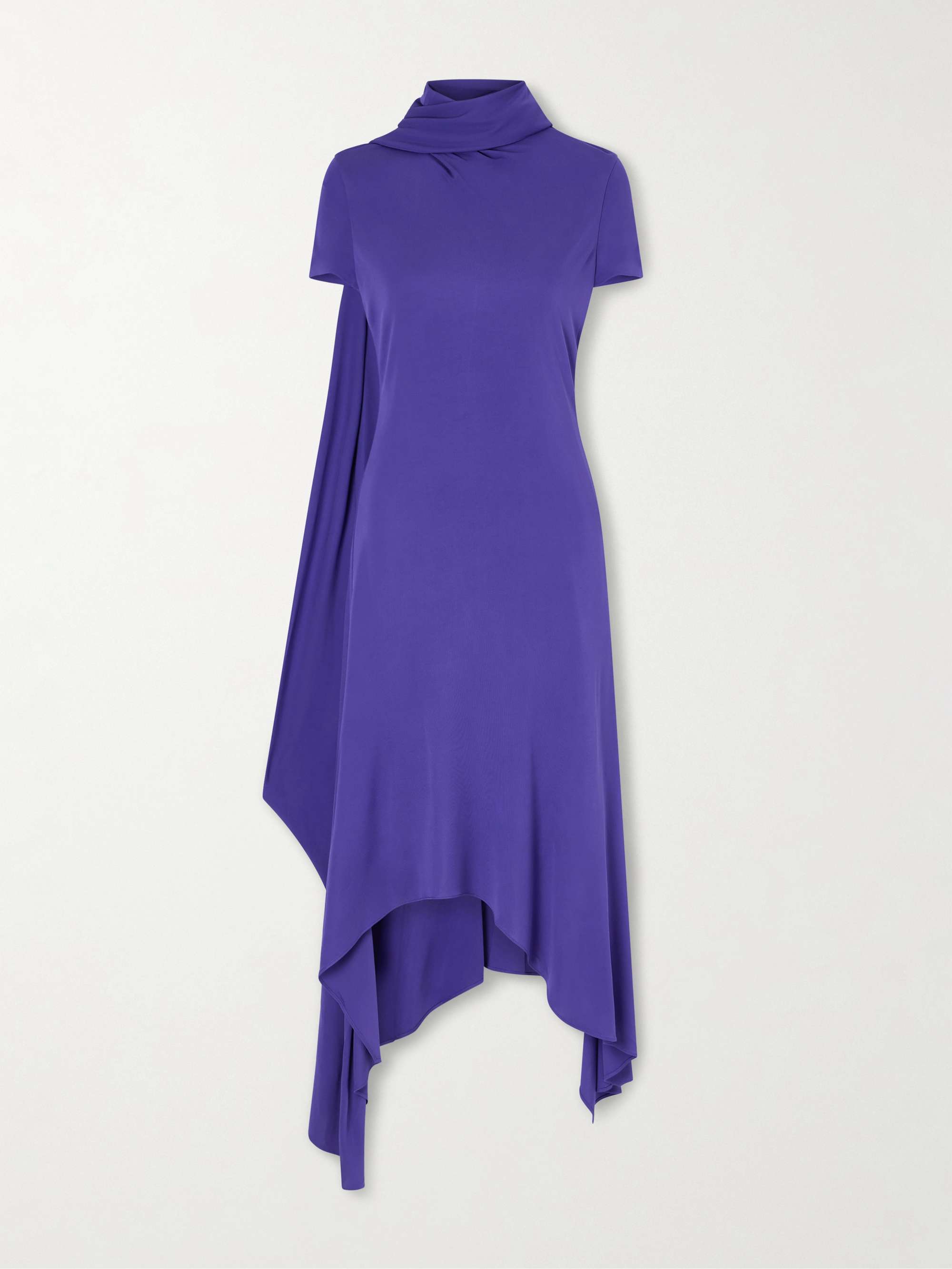 Tie-Detailed Asymmetric Jersey Midi Dress