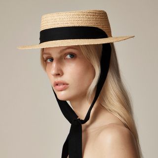 Short Brim Boater Hat with Ribbon