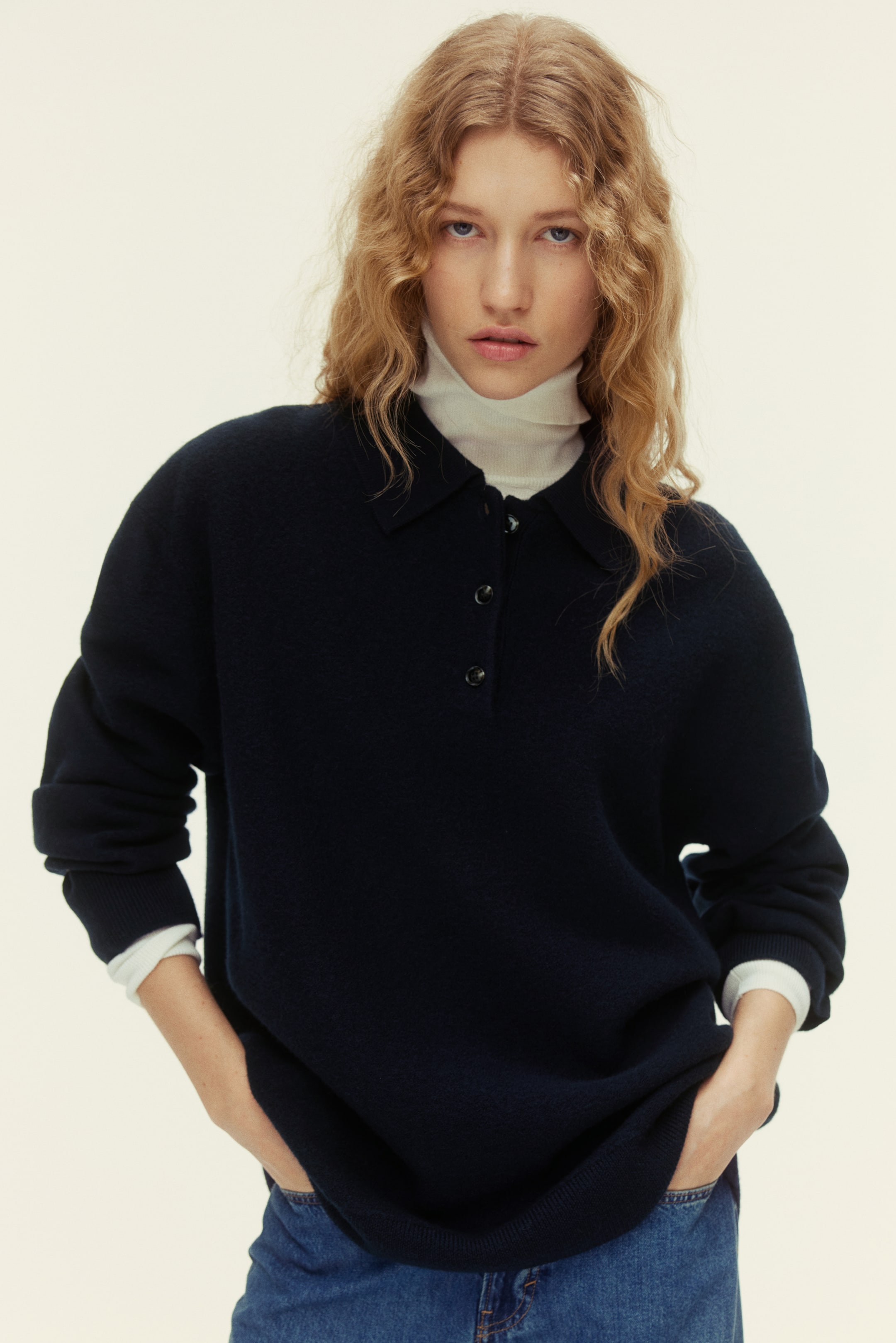 Wool Polo Jumper - Navy Blue