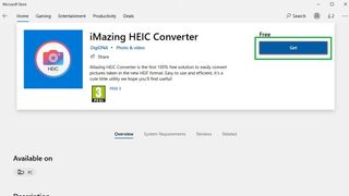 How to convert HEIC files to JPEG step 1: Find iMazing HEIC Converter in the Microsoft Store and click Get