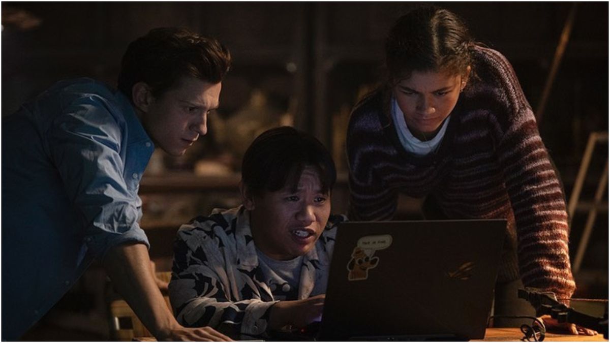 Tom Holland, Zendaya, and Jacob Batalon in Spider-Man 3