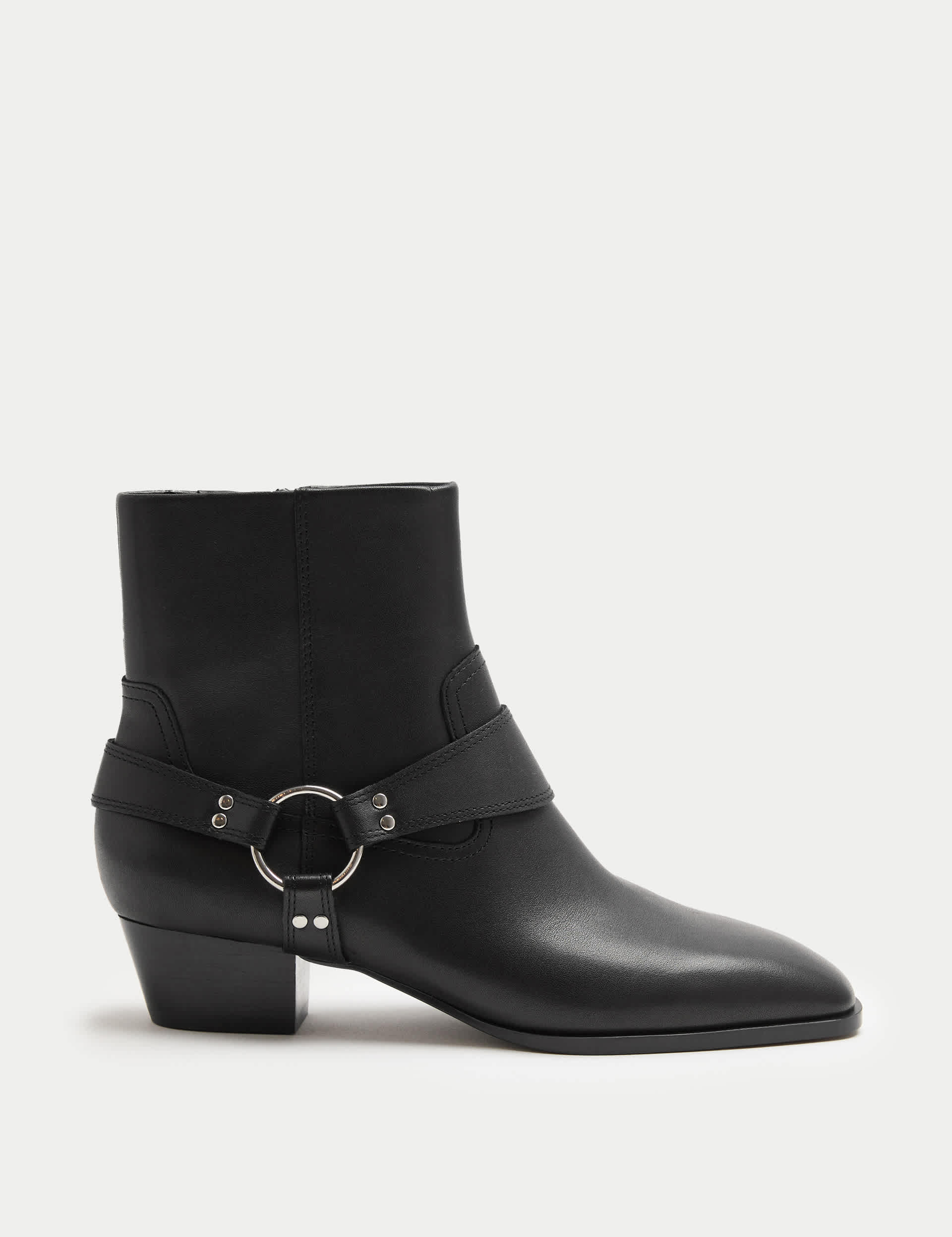 Leather Harness Square Toe Ankle Boots