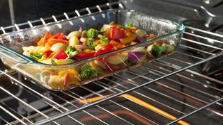 vegetables being roasted inside an oven