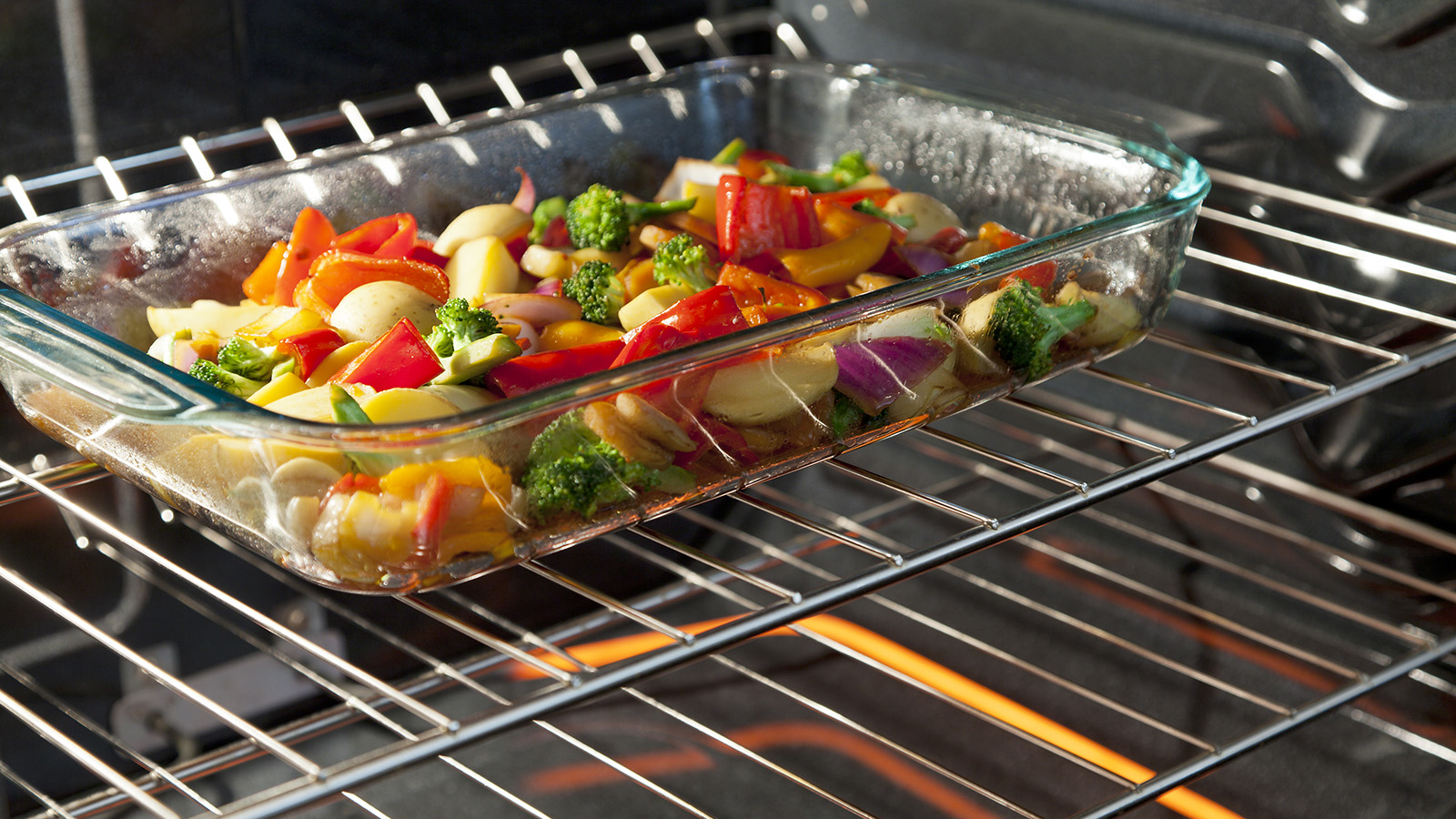 vegetables roasting in an oven