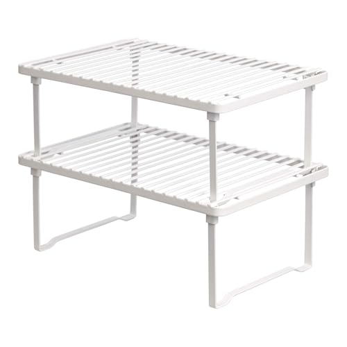 Amazon Basics Stackable Metal Kitchen Storage Shelves for Dishes, 12.5&quot; L X 8&quot; D X 4.5&quot; H, Set of 2, White