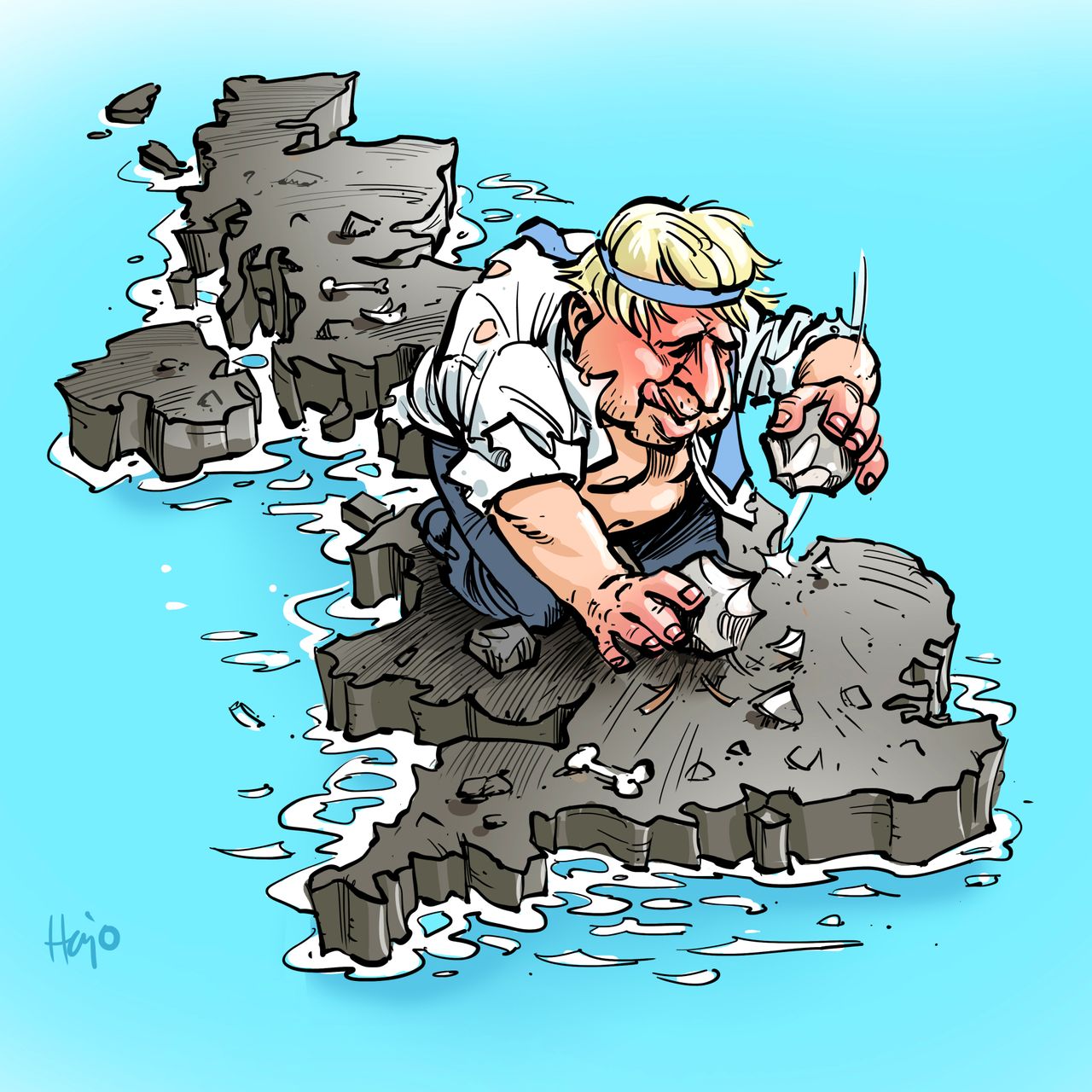 Political Cartoon World Boris Johnson UK Brexit stoneage island isolation