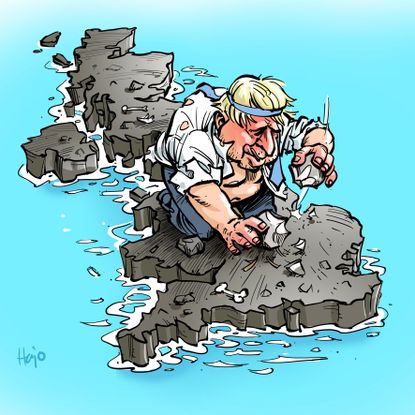 Political Cartoon World Boris Johnson UK Brexit stoneage island isolation
