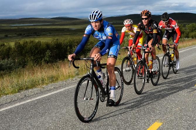 Laurent Evrard (Wallonie - Bruxelles) at the front of the breakawway