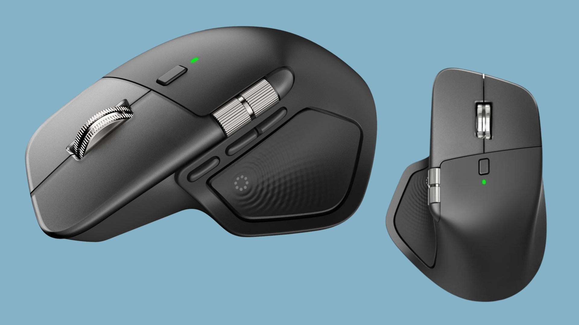 A composition image of the Logitech MX Master 4 ergonomic mouse, comprising two images of the product from the EUIPO database.