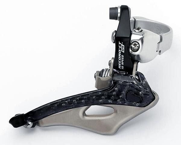 Record triple front derailleur with carbon front.