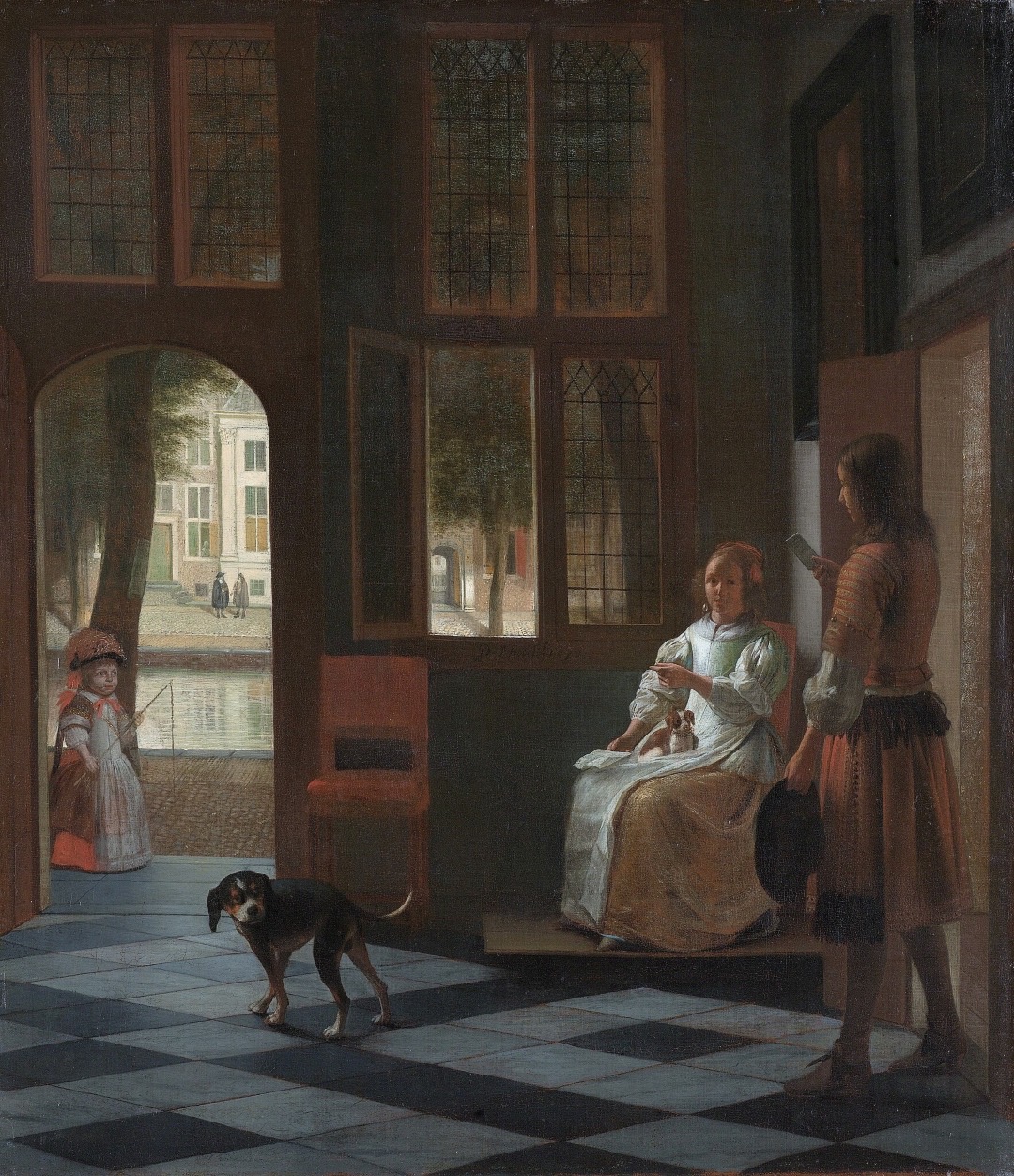Man Handing a Letter to a Woman in the Entrance Hall