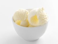 A bowl of vanilla ice cream.