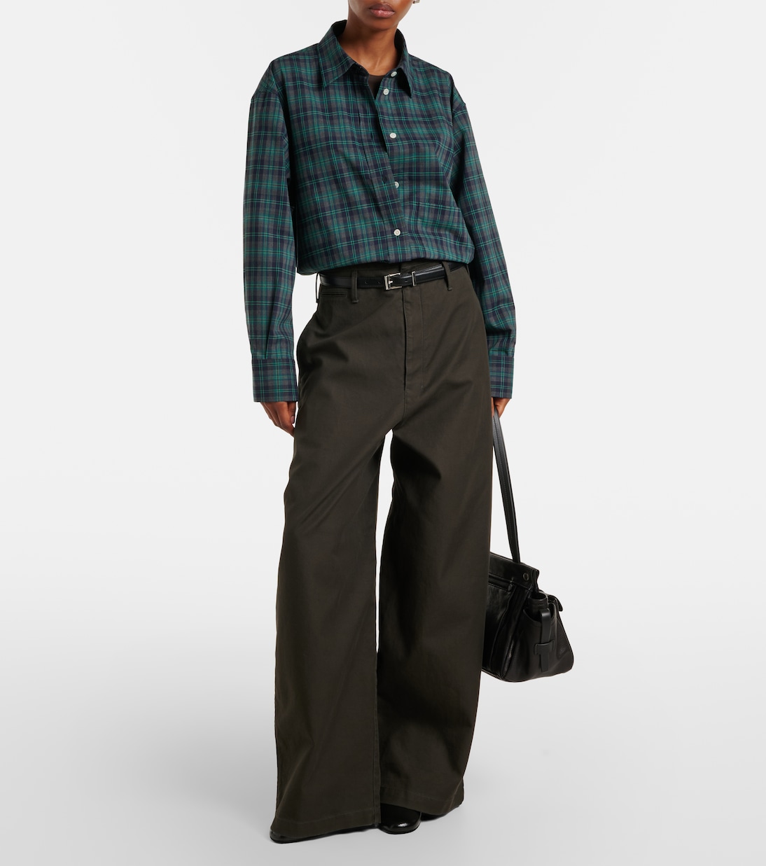 Checked Oversized Wool-Blend Shirt in Green - Rohe